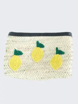 Lemons Clutch in Black – Handwoven Raffia Clutch with Lemon