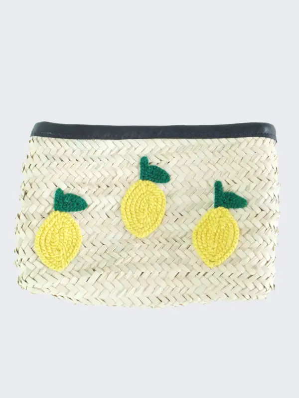 Lemons Clutch in Black – Handwoven Raffia Clutch with Lemon
