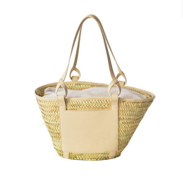Natural Beach Bag – Luxury Palm Leaf Basket with Leather Patches and handles