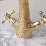 Unlacquered Brass Bathroom Faucet – Hand Engraved Double Handle Mixer Tap
