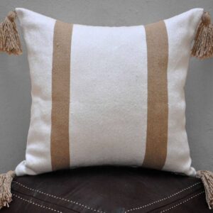 White Pom-Pom Pillow Cover – Handwoven Cotton Cushin