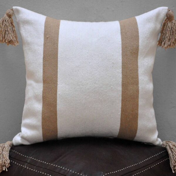 White Pom-Pom Pillow Cover – Handwoven Cotton Cushin