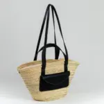 Black Straw Bag – Luxury Palm Leaf Tote with Leather Handles