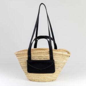 Black Straw Bag – Luxury Palm Leaf Tote with Leather Handles