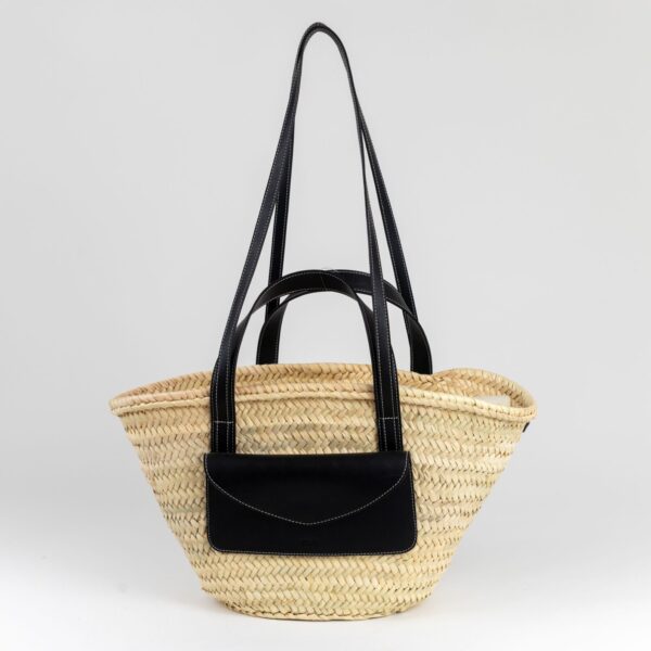 Black Straw Bag – Luxury Palm Leaf Tote with Leather Handles