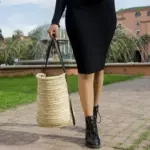 Black Straw Bag – Luxury Palm Leaf Tote with Leather Handles