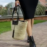 Straw Shoulder Bag – Handmade Moroccan Palm Leaf Bag with Leather Straps