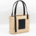 Raffia Tote Bag – Luxury Basket Bag with Leather Patch and Handles