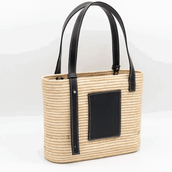 Raffia Tote Bag – Luxury Basket Bag with Leather Patch and Handles