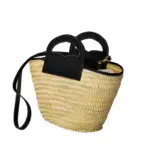 Straw Crossbody Bag – Luxury Palm Leaf Basket with Leather Patch and Crossbody Strap