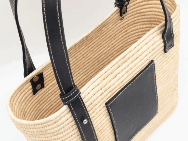 Raffia Tote Bag – Luxury Basket Bag with Leather Patch and Handles