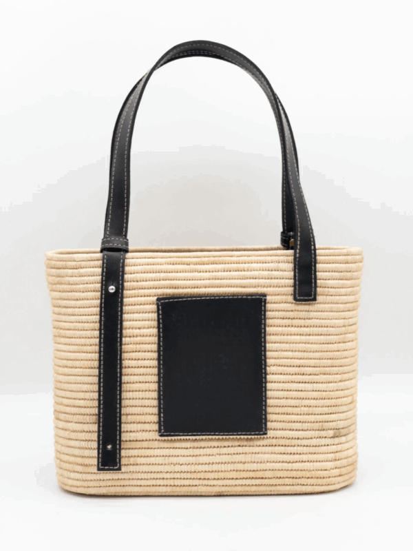 Raffia Tote Bag – Luxury Basket Bag with Leather Patch and Handles