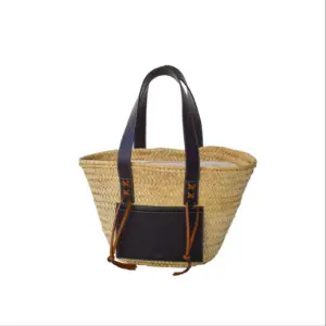 Black Straw Bag – Luxury Palm Leaf Tote with Leather Handles