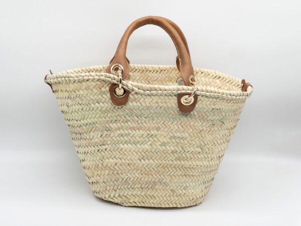 Straw Tote Bag – Luxury Palm Leaf Basket with Leather Patch and Handles