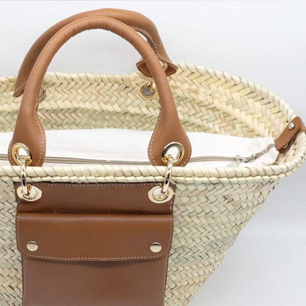 Straw Tote Bag – Luxury Palm Leaf Basket with Leather Patch and Handles