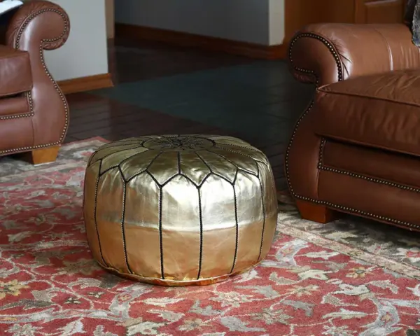 Authentic Moroccan Leather Pouf Ottoman – Handmade