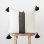 Cotton Pompom Pillow – Handwoven Black & White Cushion