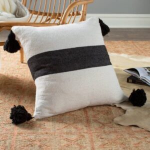Cotton Pompom Pillow – Handwoven Black & White Cushion