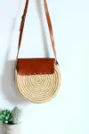 Woven Dark Tan Raffia Crossbody Bag – Handmade Natural Raffia
