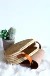 Round Raffia Chestnut Crossbody – Handmade Natural Raffia Circle bag