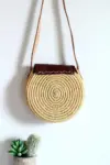 Brown Sun Round Raffia Crossbody – Handmade Natural Raffia Circle bag