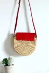 Red Round Raffia Crossbody – Handmade Natural Raffia Circle