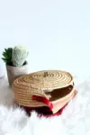 Red Round Raffia Crossbody – Handmade Natural Raffia Circle