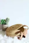 Round Flower Raffia and Leather Bag – Handmade Natural Raffia