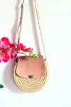 Round Raffia Camel Crossbody – Handmade Natural Raffia Circle