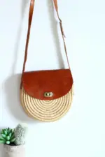 Woven Dark Tan Raffia Crossbody Bag – Handmade Natural Raffia