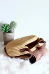 Brown Sun Round Raffia Crossbody – Handmade Natural Raffia Circle bag