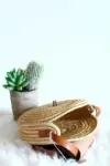 Woven Dark Tan Raffia Crossbody Bag – Handmade Natural Raffia