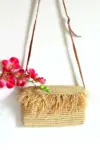 Raffia Fringe Crossbody – Handmade Natural Raffia Bag with Leather strap