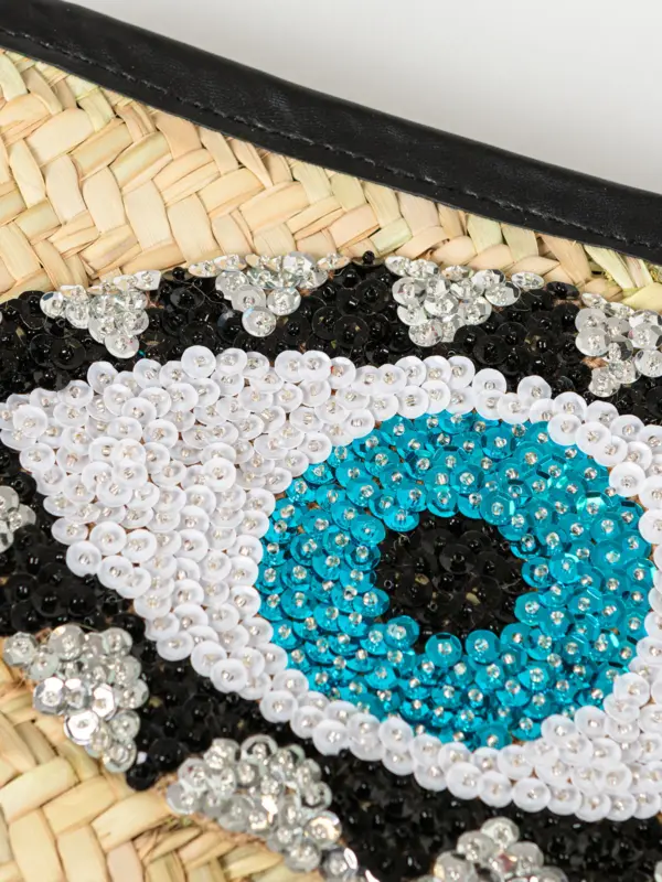 Black Raffia Eye Clutch – Handmade Moroccan Palm Leaf Bag
