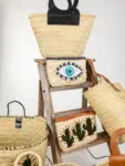 Black Raffia Eye Clutch – Handmade Moroccan Palm Leaf Bag
