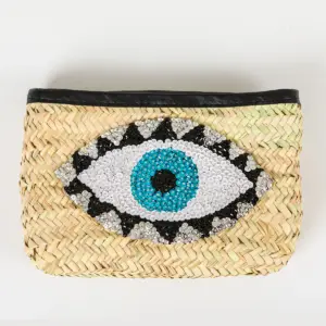 Black Raffia Eye Clutch – Handmade Moroccan Palm Leaf Bag