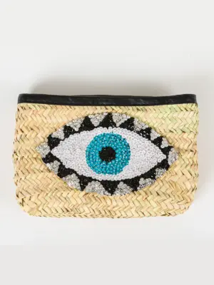 Black Raffia Eye Clutch – Handmade Moroccan Palm Leaf Bag