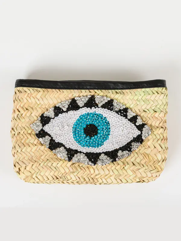 Black Raffia Eye Clutch – Handmade Moroccan Palm Leaf Bag