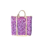 Straw Backpack with Purple Sequins – Handcrafted Moroccan Backpack with Leather Straps