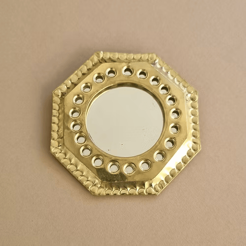 Small Moroccan Gold Mirror – Handcrafted Brass Wall Decor
