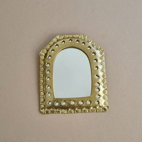 Small Moroccan Gold Mirror – Handcrafted Brass Wall Decor