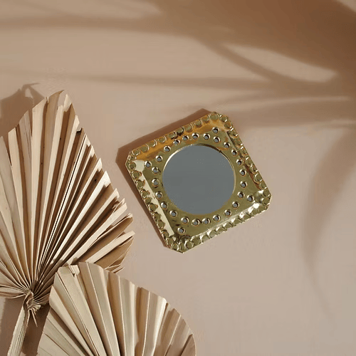 Small Moroccan Gold Mirror – Handcrafted Brass Wall Decor