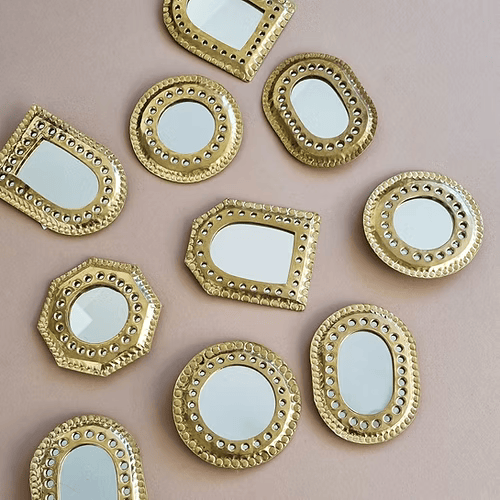 Small Moroccan Gold Mirror – Handcrafted Brass Wall Decor