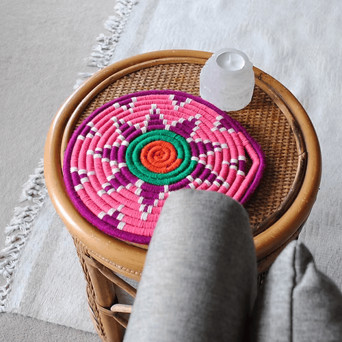 Moroccan Wool Plate – Handmade Reed & Wool Wall Decor / Trivet