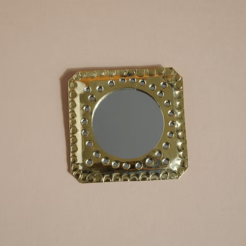 Small Moroccan Gold Mirror – Handcrafted Brass Wall Decor