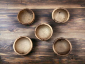 🥗 Handcrafted Moroccan Walnut Wood Bowl Set – Set of 5 Nested Salad & Serving Bowls