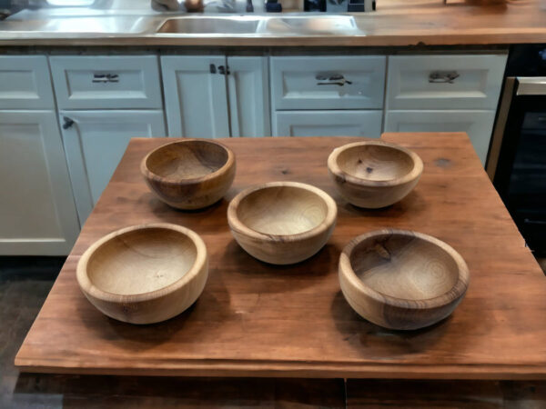 🥗 Handcrafted Moroccan Walnut Wood Bowl Set – Set of 5 Nested Salad & Serving Bowls