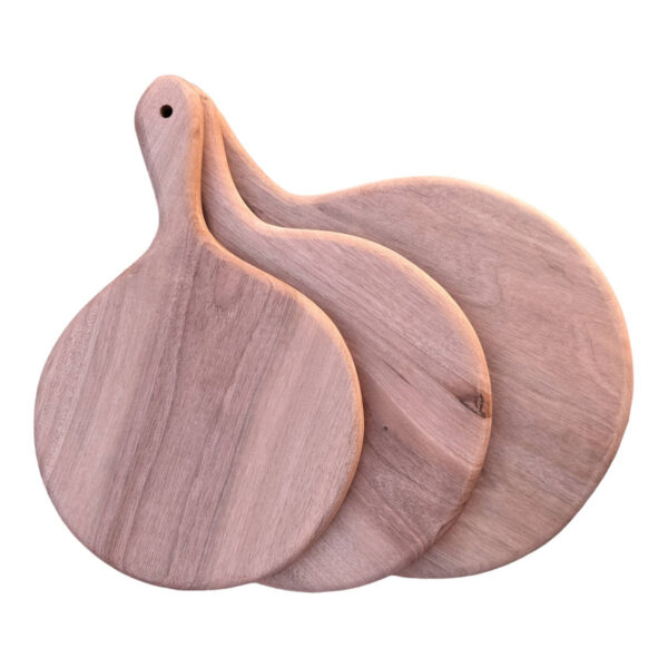 🍕 Moroccan Walnut Round Chopping Board | Handmade Paddle-Style Pizza Board