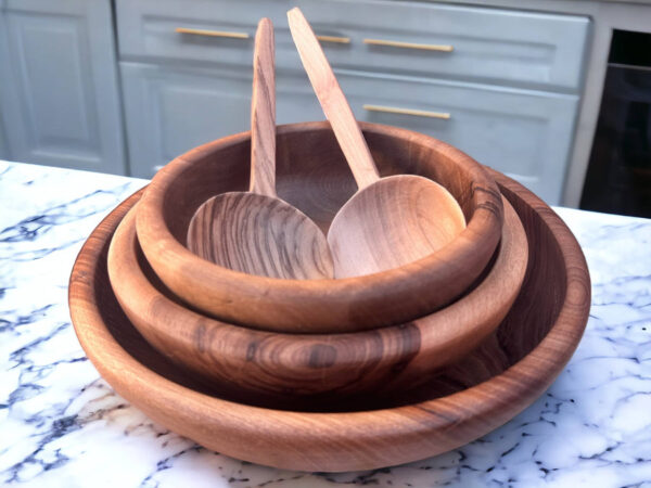 🥗 Moroccan Walnut Wood Salad Bowl Set of 4