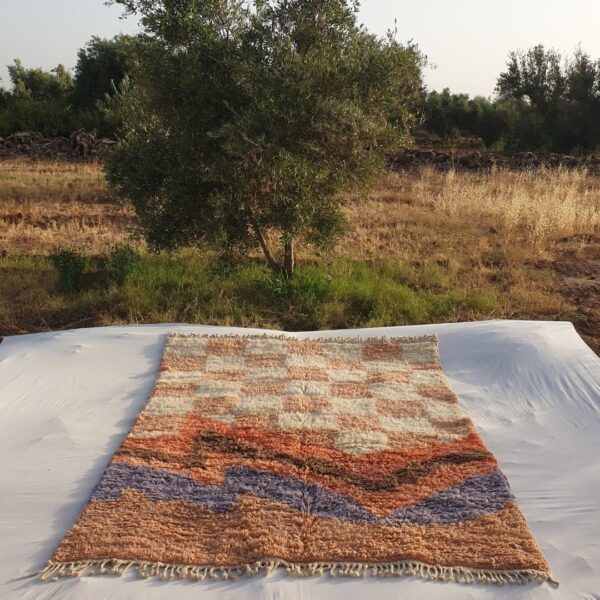 Dabachi – Rust Pink Checkered Moroccan Rug | Ultra Soft Beni Ourain Wool Rug